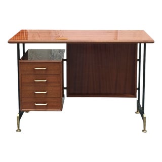 Teak Desk with Brass Handles and Feet from Antonio Ferretti, Italy, 1960s For Sale