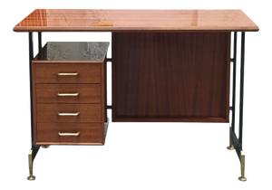 Teak Desk with Brass Handles and Feet from Antonio Ferretti, Italy, 1960s