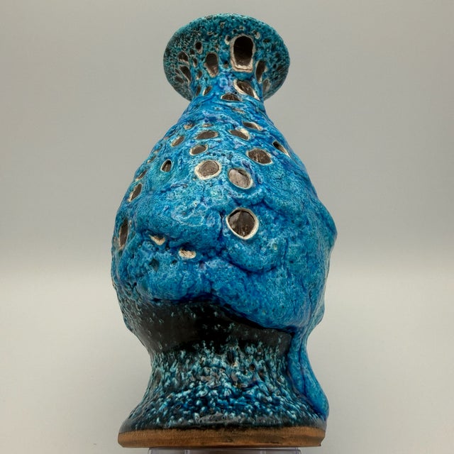 Brutalist Fat Lava Blue Turquoise Ceramic Vase by Charles Cart, Vallauris, France, 1960s For Sale - Image 12 of 15