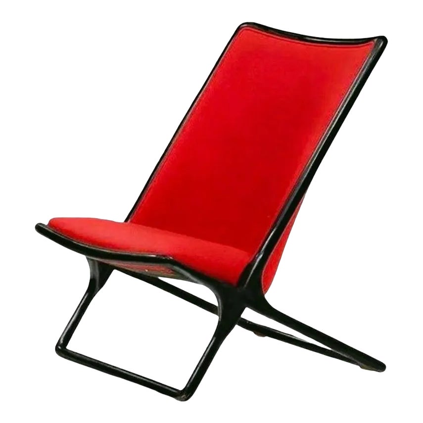 Ward for Brickel Black Ash Scissor Lounge Chair, Red Wool