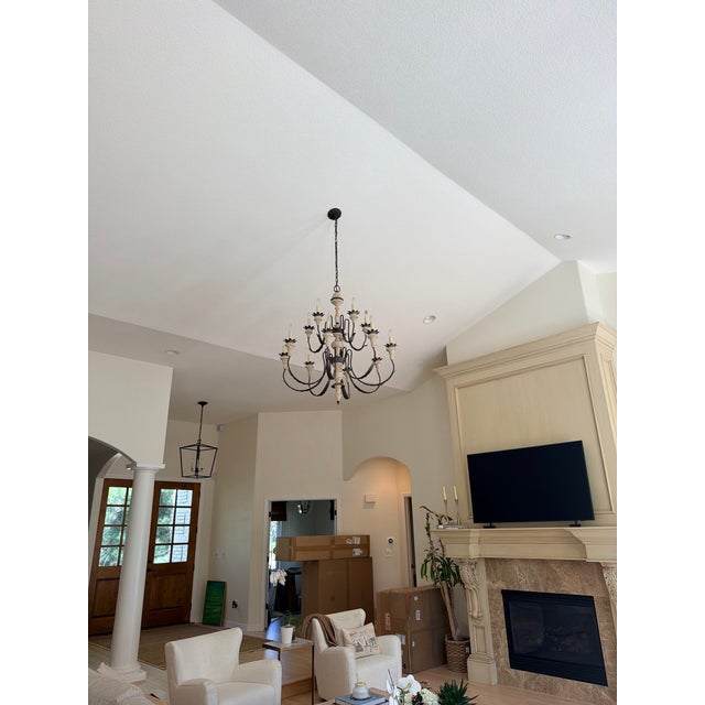 Cream Large Spanish Revival Style Forged Iron Twelve-Light Chandelier For Sale - Image 8 of 8