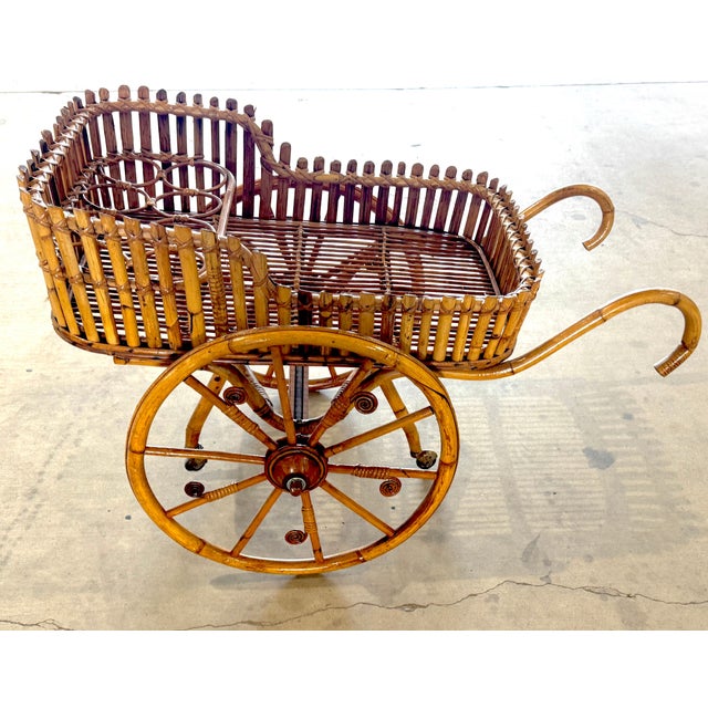Mid 20th Century French Modernist Rattan Bar or Flower Cart with Bottle Holders For Sale - Image 5 of 18