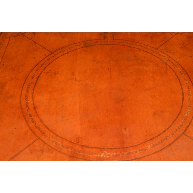 Victorian Vintage English Tan / Gold Leather Topped Square Wooden Game or Card Table For Sale - Image 3 of 18