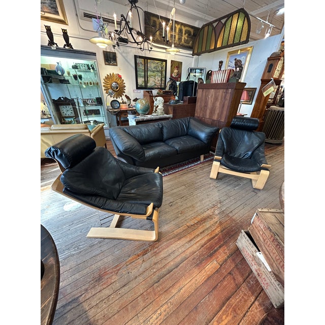 Scandinavian Midcentury Modern Black Leather Sofa by Stouby For Sale - Image 16 of 17