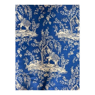 Clarence House / Hill House Ile Des Elephant Cobalt Blue Linen Fabric 13 Yards For Sale