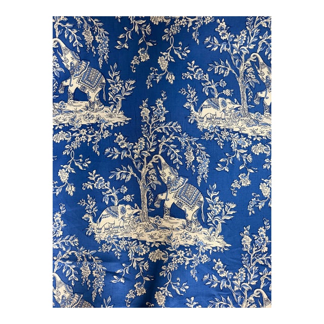 Clarence House / Hill House Ile Des Elephant Cobalt Blue Linen Fabric 13 Yards For Sale