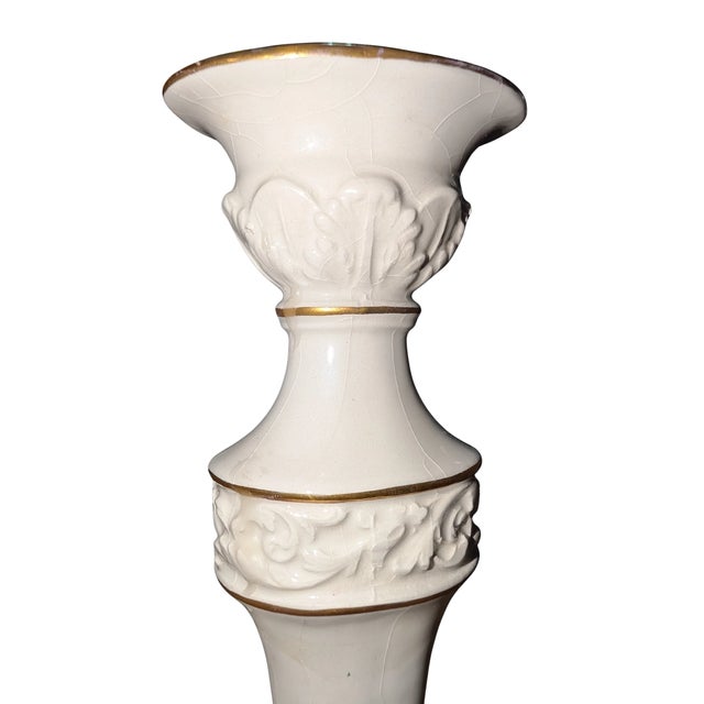 Pair of Vintage Italian Capodimonte-Style Porcelain Candlesticks, Gilt Trim, 10" For Sale In Raleigh - Image 6 of 15