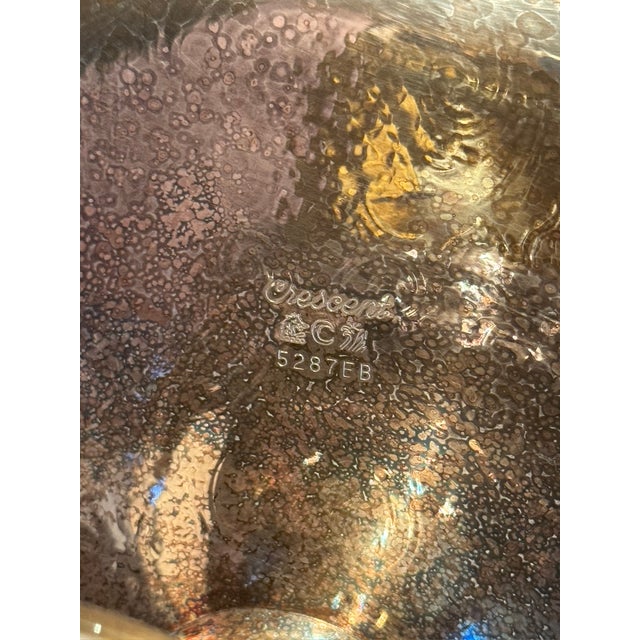 1950s Mid-Century Crescent Silver-Plated & Glass Pedestal Serving Bowl - 2 Pieces For Sale - Image 10 of 12