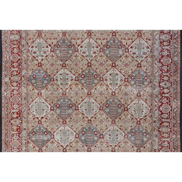 Early 20th Century Antique Persian All-Over Garden Design Bakhtiari Rug in Multi Colors 12'11 X 15'6 For Sale - Image 5 of 15