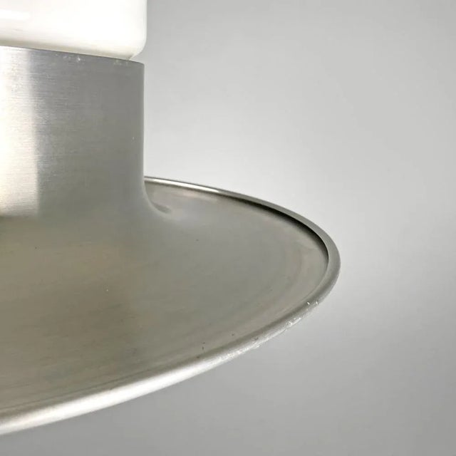 Italian Modern Round Base Pendant in Aluminum with White Glass Band, 1970s For Sale - Image 13 of 18
