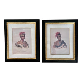 Early 1900s Pair McKenney & Hall Native American Indian Chief Framed Prints Pawnee Chief Pes-Ke-Le-Cha-Co & Kansas Chief, Mon-Chonsia For Sale
