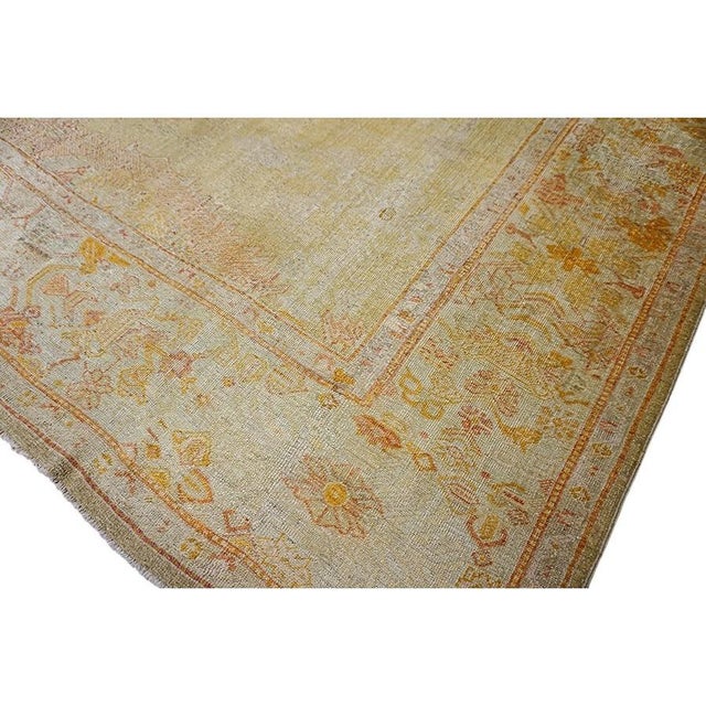 Textile 1890s Ivory Large Open Field Antique Turkish Decorative Medallion Oushak Rug For Sale - Image 7 of 10