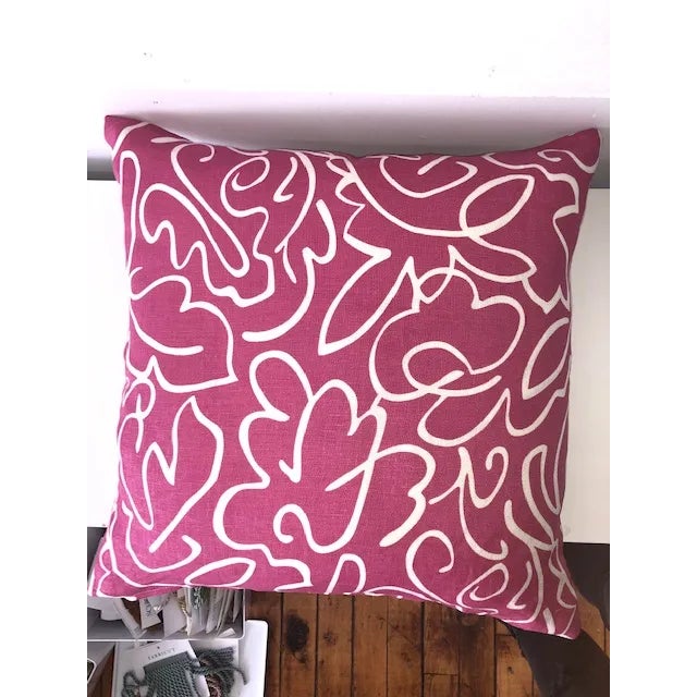 Abstract Contemporary Square Hot Pink Pillow Cover For Sale - Image 3 of 3