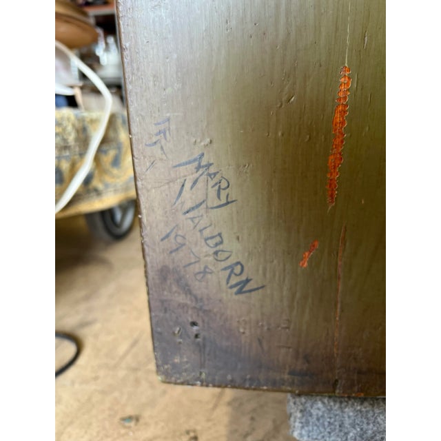 Vintage Repurposed Metal & Wood Military Box - Green Floral Box of Drawers Signed For Sale - Image 11 of 11