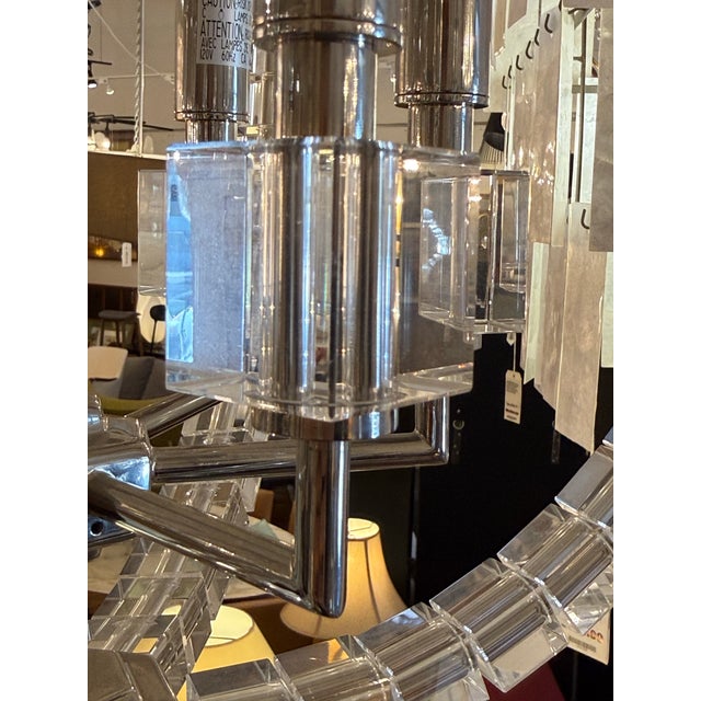 Transparent Visual Comfort Signature Crystal Cube Six-Light Chandelier For Sale - Image 8 of 12