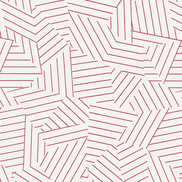 Sample - Schumacher Deconstructed Stripe Geometric Wallpaper in Red For Sale