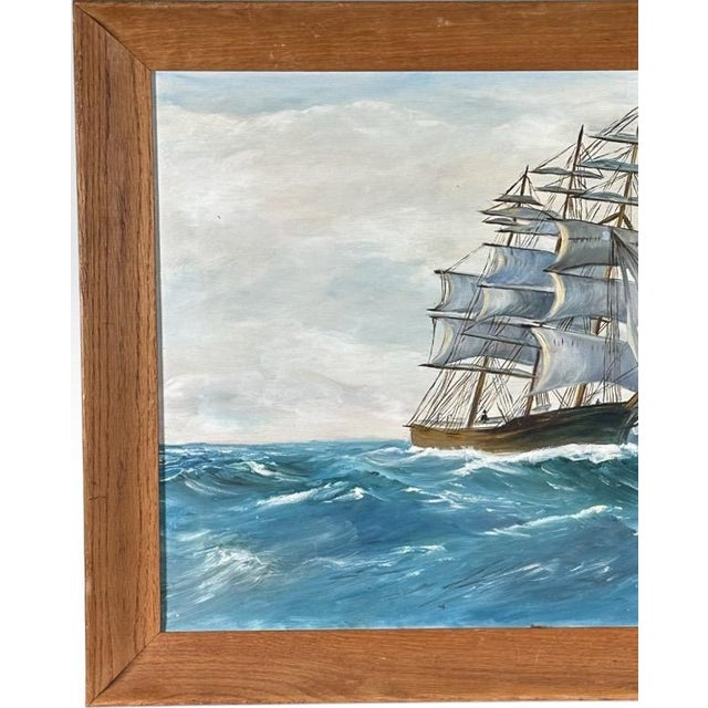Traditional Vintage Mid Century Maritime Clipper Ship Framed Original Seascape Oil Painting For Sale - Image 3 of 13
