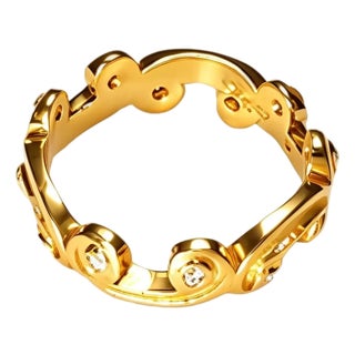 Late 20th Century 18K Yellow Gold Hidalgo Diamond Eternity Swirl Wedding Band Ring, Size 6.5 For Sale