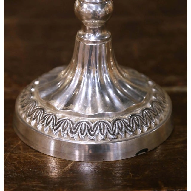 Mid 20th Century Mid-Century French Silvered Brass Candle Holder With Ornate Rim and Fluted Base For Sale - Image 5 of 7