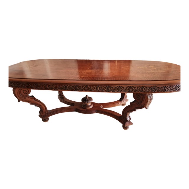 Antique Renaissance Revival Inlay Dining Table For Sale