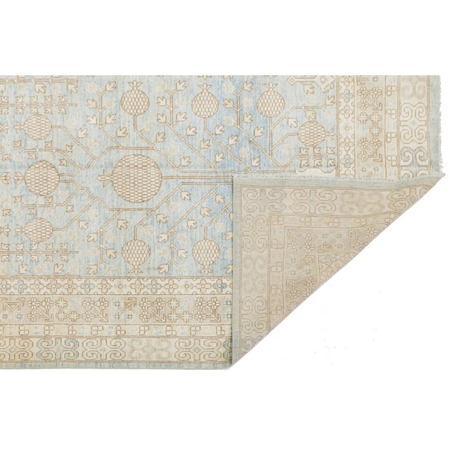 Modern Modern Khotan Style Pomegranate Tree Rug – Sky Blue & Ivory Hand-Knotted Wool For Sale - Image 3 of 11