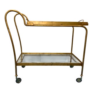 Century French Modern Gold Leaf Finished Bar Cart as Is For Sale