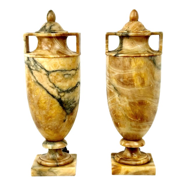 Pair of Italian Alabaster Urn Table Lamps For Sale