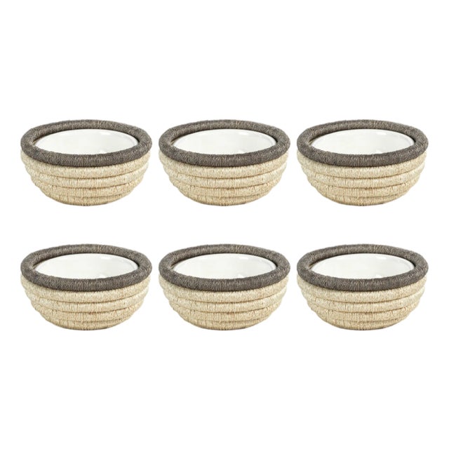 Matera 5.25"Coiled Abaca Condiment Bowls, Set of 6, Taupe For Sale