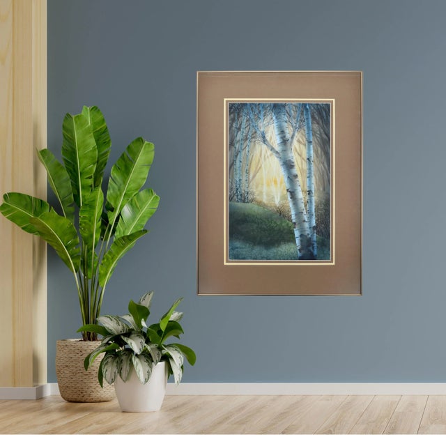 Realism Late 20th Century Eric C Johnson Original Watercolor Painting of Birch Trees Signed & Framed For Sale - Image 3 of 12