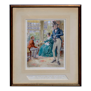Rare Early 20th C. Watercolor -- Pendennis, Captain Costigan and Miss Fothering by Charles Edmund Brock
