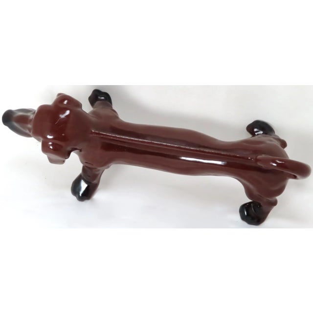 Vintage Porcelain Decorated on Cast Iron Dachshund Boot Scraper & Doorstop For Sale - Image 9 of 13