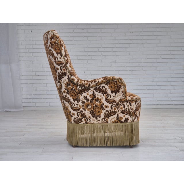Wood Danish Highback Armchair in Furniture Velour Fabric & Ash Wood, 1960s For Sale - Image 7 of 18