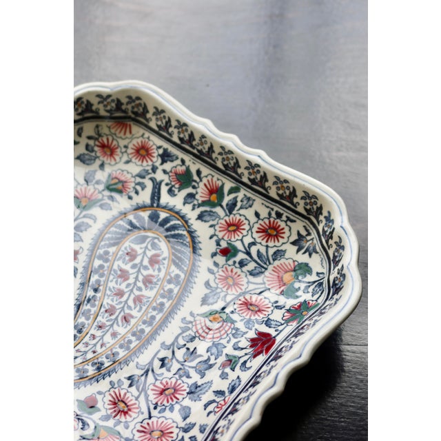 Vintage Square Earthenware Bowl with Paisley Pattern from Gien, 1960s For Sale - Image 3 of 8