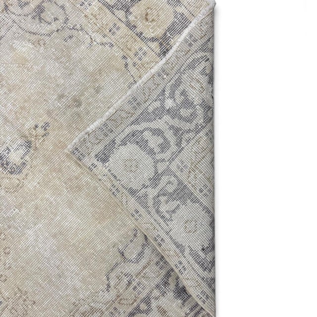 Antique Turkish Rug 4x7 | Faded Ivory & Blue-Gray For Sale - Image 4 of 5
