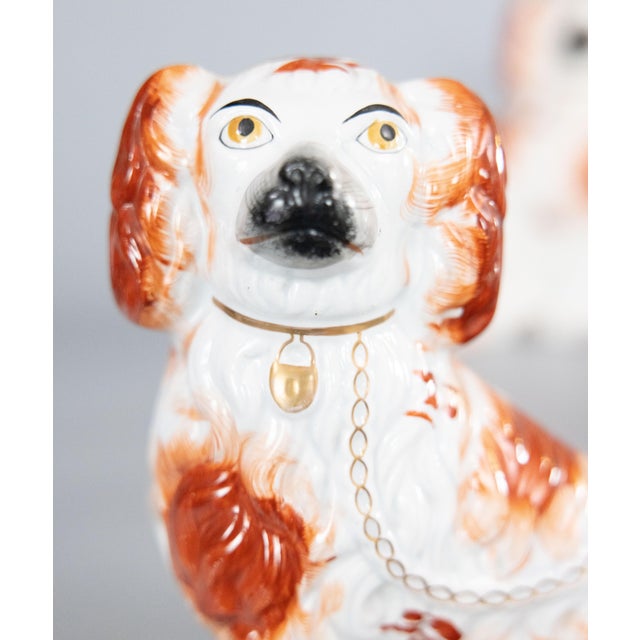 Paint Antique 19th Century English Staffordshire Russet Spaniel Dogs - A Pair For Sale - Image 7 of 9