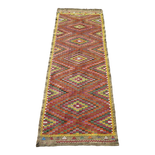 Vintage Embroidered Kilim Runner - 33"x93" For Sale
