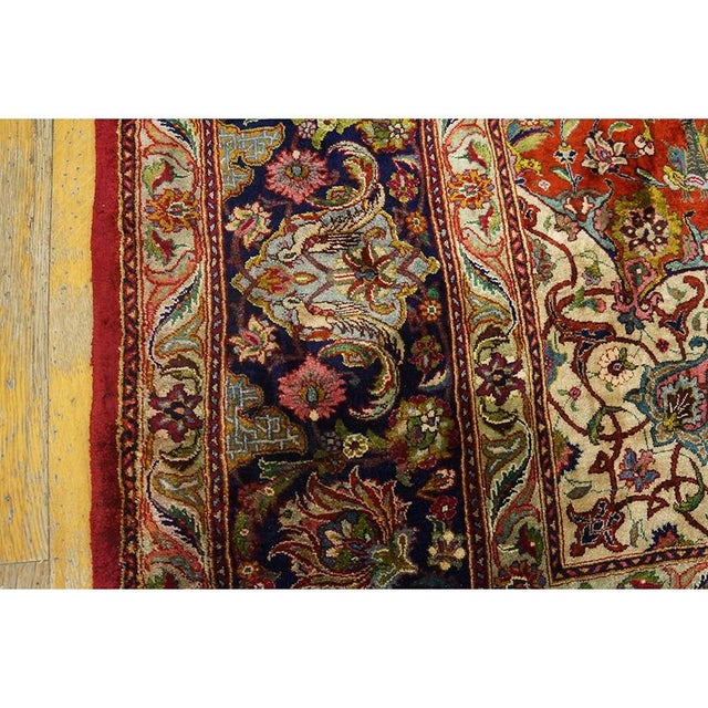Textile Mid 20th Century Small Traditional Rust Floral Antique Tabriz Knotted Wool Rug For Sale - Image 7 of 7