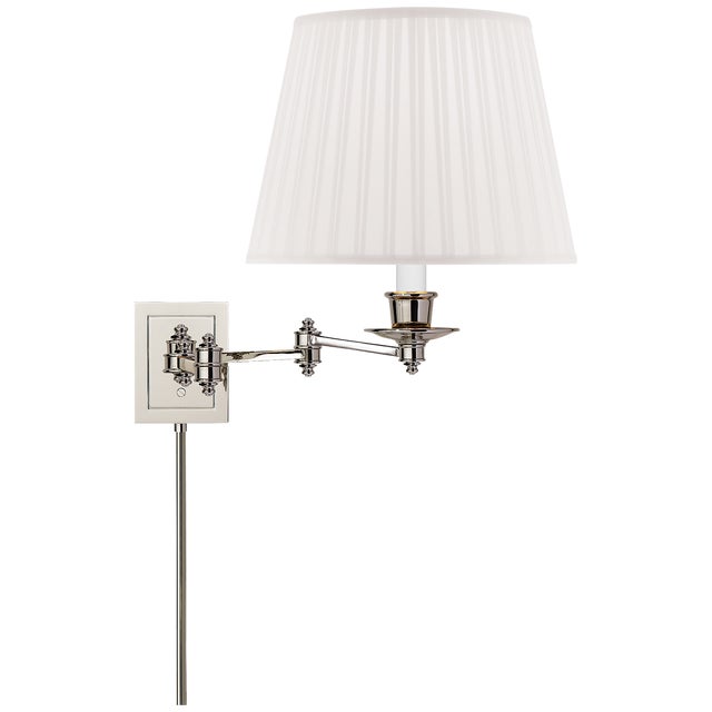 Triple Swing Arm Wall Lamp in Polished Nickel with Silk Shade Height: 13" Extension: 18.5" Backplate: 3.5" x 4.5"...