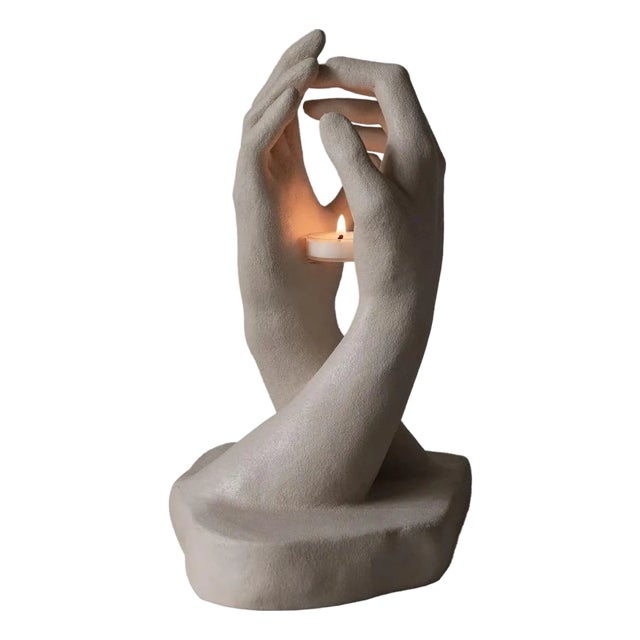 Wabi-Sabi Style Hand-Shaped Ambient Candle Lamp For Sale