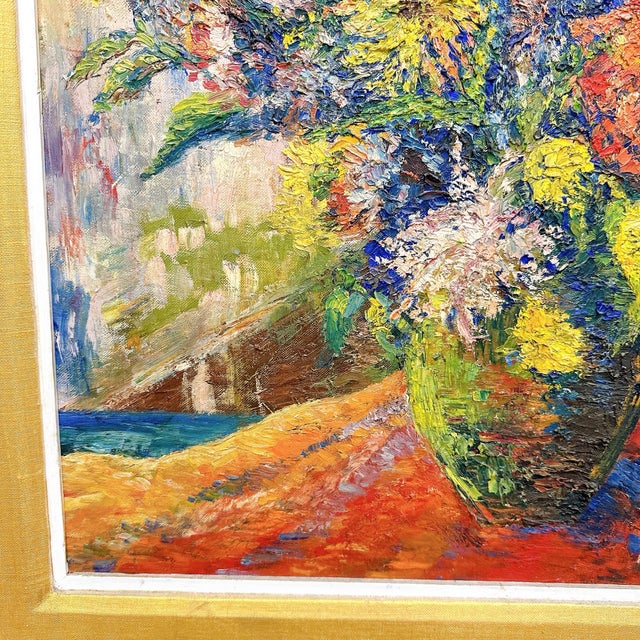Vintage Still Life of Flowers 1960s Mid Century Impressionist Art Professionally Framed Oil Painting 27.5” X 23” Signed Bert 1964 For Sale - Image 4 of 10