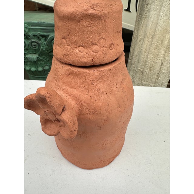 1970s Orange Pottery Box With Floral Details and Matching Lid For Sale - Image 4 of 9