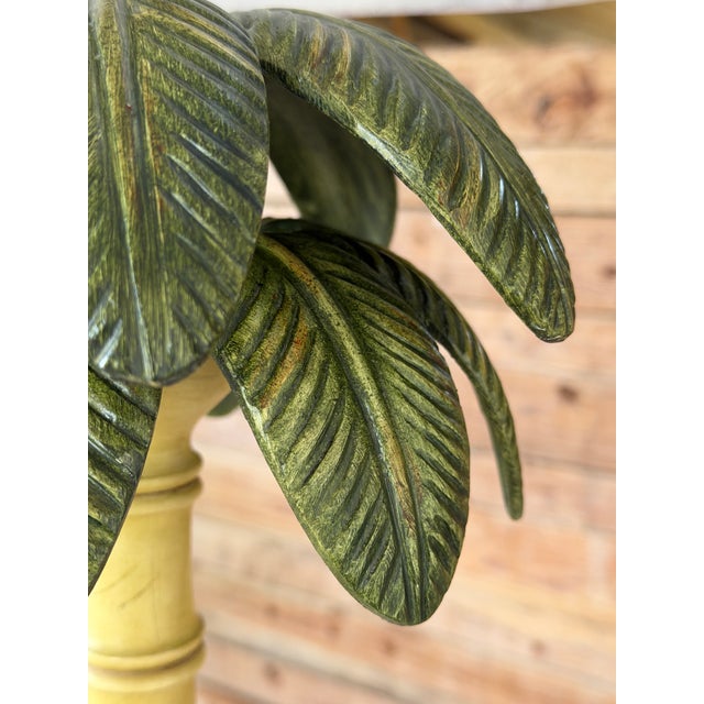 1990s Faux Bamboo Coastal Palm Tree Floor Lamp With Metal Fronds For Sale - Image 5 of 12