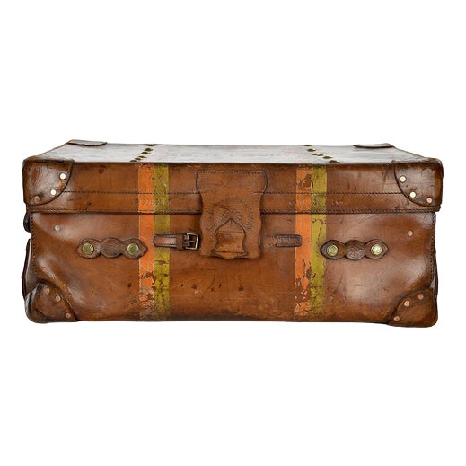 English Leather Suitcase from John Pound & Co Ltd, 1920s For Sale