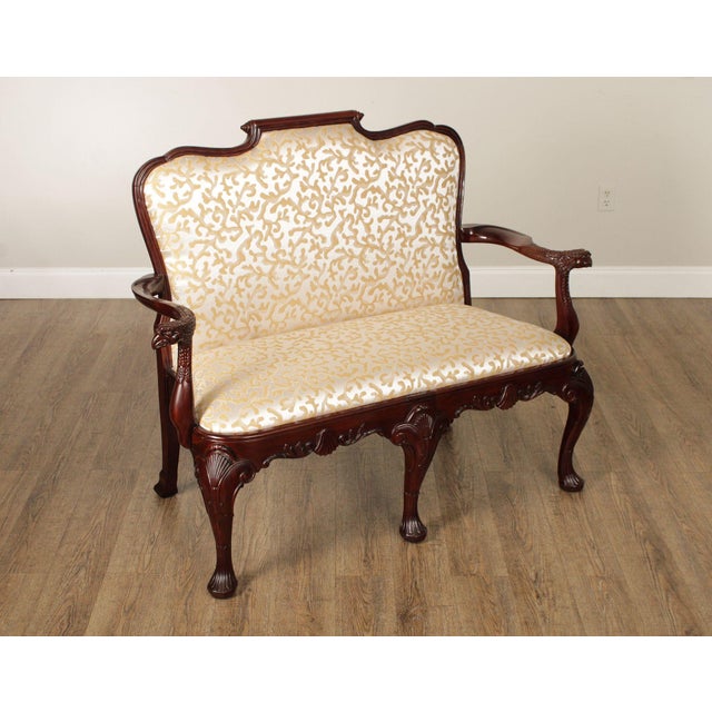 High Quality Vintage Custom Upholstered Mahogany Settee or Sofa with Eagle Carved Arms