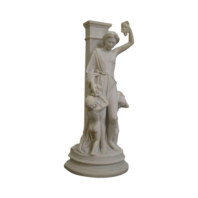 Statue Of Goddess Autumn Cold Cast Marble Figure Of Woman And Two Cherubs With Grapes Chairish