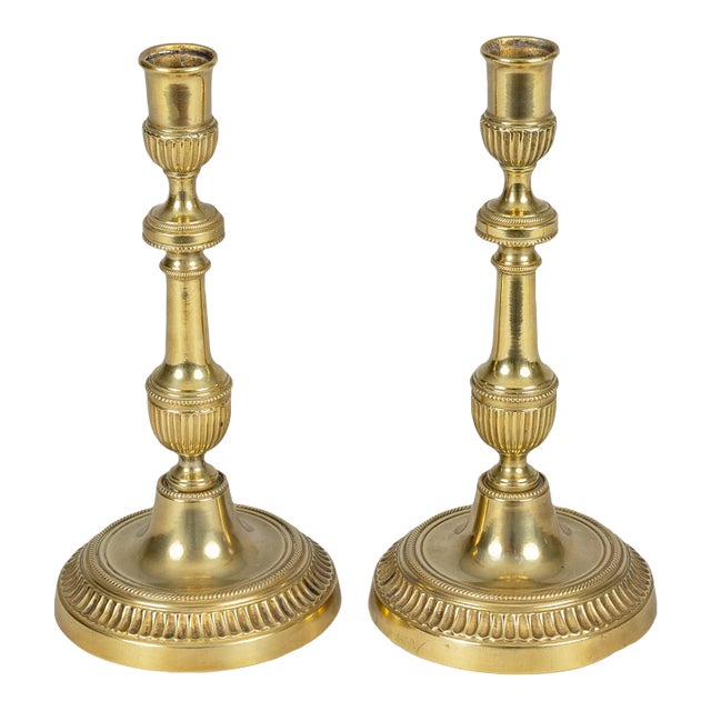 19th Century French Brass Candlesticks - A Pair For Sale