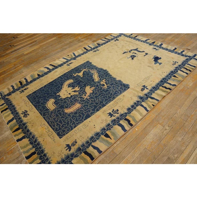 Nice Beige Background Color With Small Detail Dragon Geometric Pattern Antique Chinese Peking Rug For Sale - Image 11 of 11
