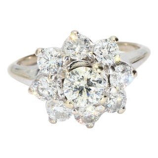 14k White Gold Floral Ring With Yellow & White Diamonds, Size 5.5 For Sale