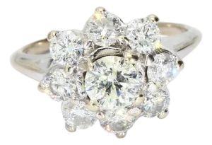 14k White Gold Floral Ring With Yellow & White Diamonds, Size 5.5