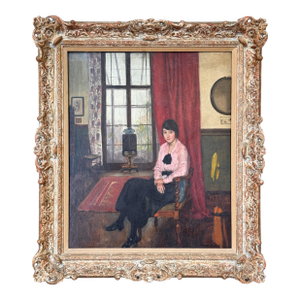 Early 20th Century Oil Portrait of a Young Lady, Dated 1914